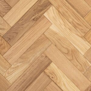 Close up of Wrenbury Oak Herringbone engineered wood flooring showing natural grain and parquet pattern