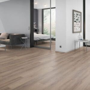 Cerused Oak Dark Natural wood effect flooring in a contemporary open plan living space