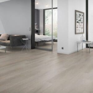 Modern living room featuring English Oak Greige flooring with contemporary furniture