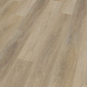 Angled perspective of French Oak Natural planks showing the seamless glue down finish