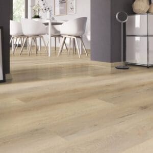 One Flor Home 30 Fine Oak Natural flooring in a bright contemporary dining area