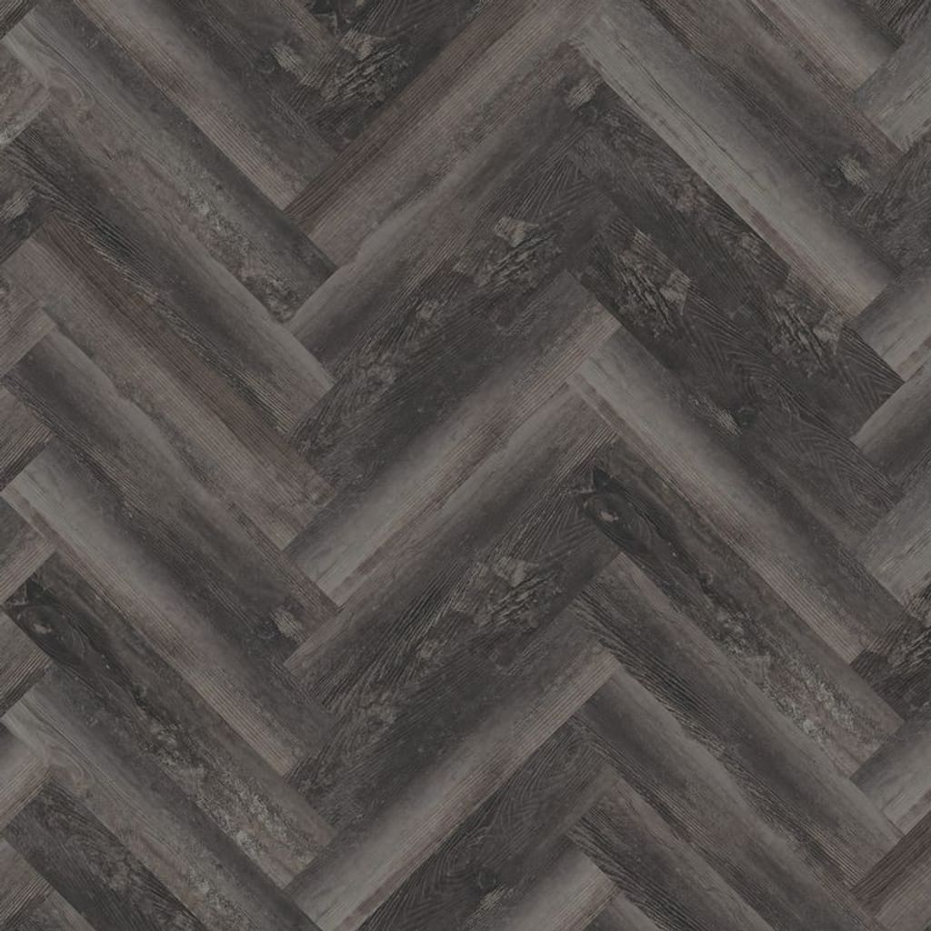 Smoked Pine Black Herringbone luxury vinyl flooring sample showing the dark wood grain pattern