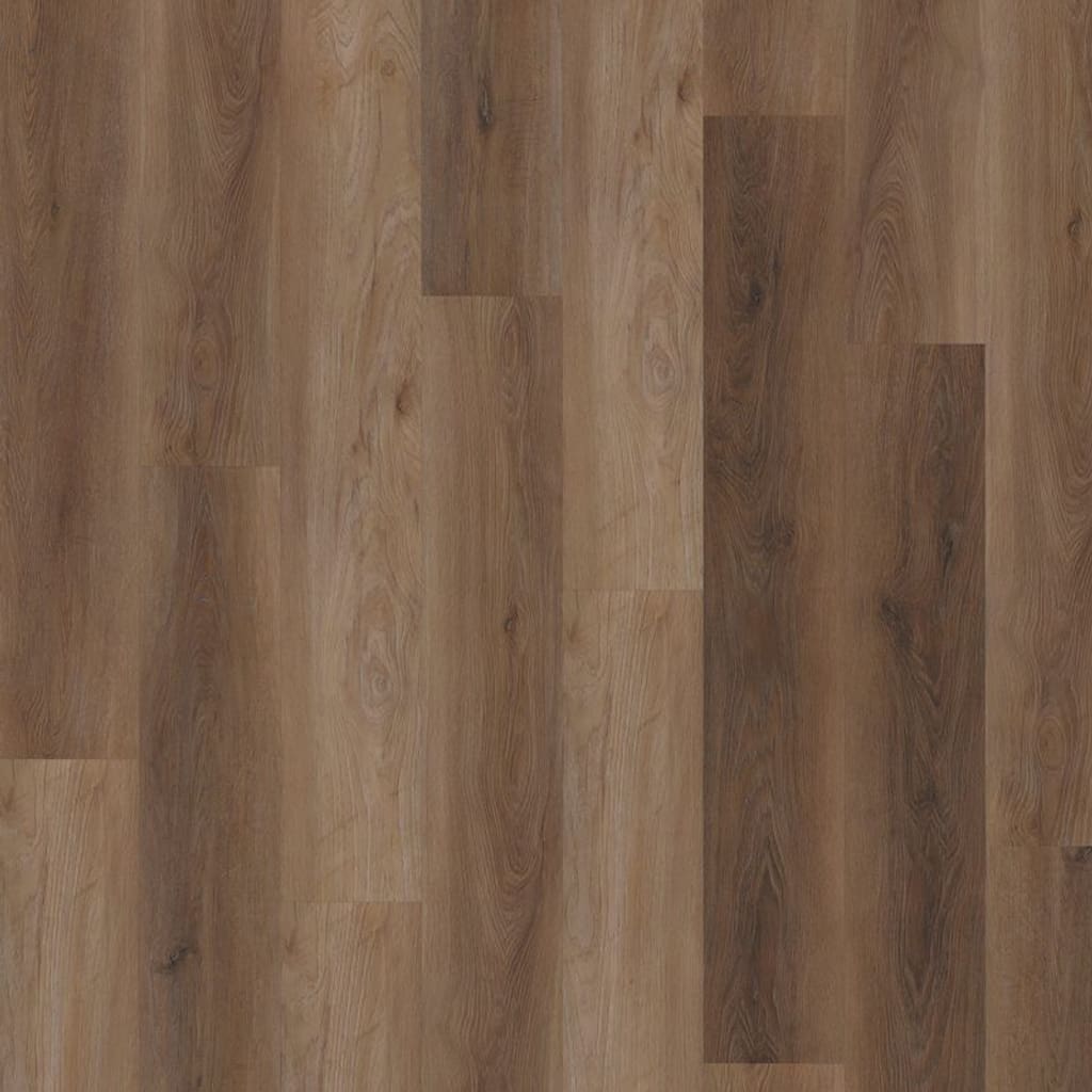Close up view of One Flor Workshop 55 Walnut Natural vinyl planks showing wood grain detail