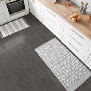 Modern kitchen area featuring Origin Concrete Dark Grey vinyl floor tiles
