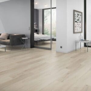 Modern living room featuring Prestige Oak White flooring with contemporary furniture