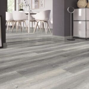 Contemporary dining area with Pure Oak Grey luxury vinyl planks installed