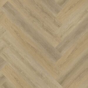 Sawcut Oak Natural Herringbone luxury vinyl flooring sample showing the pattern pointing upwards