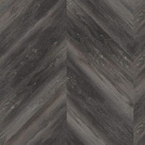 Smoked Pine Black Chevron luxury vinyl flooring sample showing dark wood grain pattern in a vertical chevron orientation