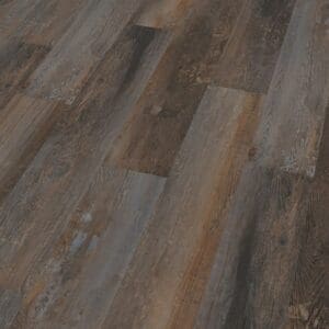 Angled close up of Smoked Pine Brown vinyl planks showing texture and grain