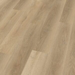 An angled perspective of Soft Oak Natural vinyl planks highlighting the realistic wood texture