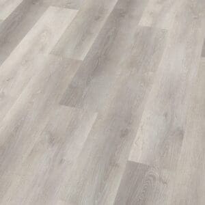 Angled view of Traditional Oak Greige vinyl planks showing texture and colour variation