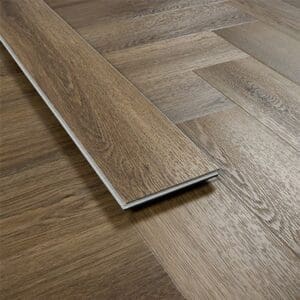 Side profile of an Antique Walnut plank showing the click installation system