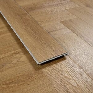 A single plank of Abingdon Artisan Click Brushed Oak showing the click system profile.