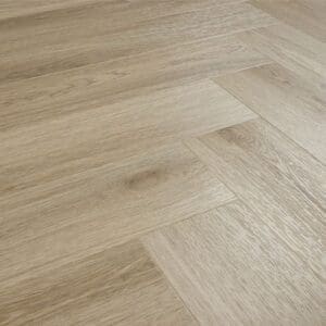 Angled view of the smoky oak wood effect flooring highlighting the textured surface