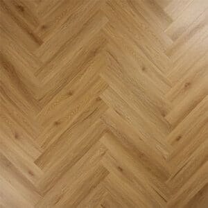 Overhead view of Abingdon Artisan Dryback Brushed Oak in a herringbone pattern