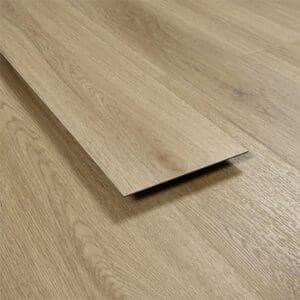 Angled view showing the thickness and profile of a single Eminence Dryback Smoky Oak plank