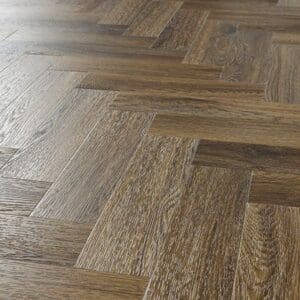 Angled view of Abingdon Mosaic Antique Walnut flooring showing surface texture