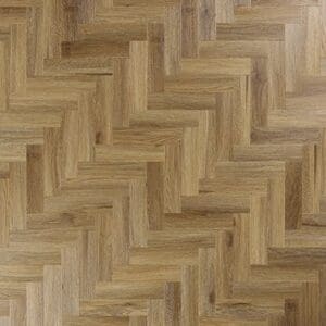 Overhead view of Abingdon Mosaic Chestnut luxury vinyl flooring in a herringbone pattern