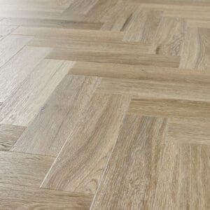 Close up view of the wood grain texture on Abingdon Mosaic Smoky Oak flooring.