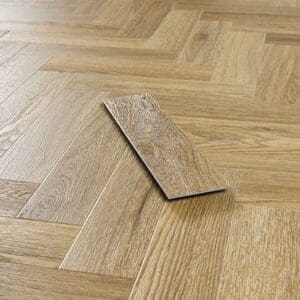 Close up of a single Abingdon Mosaic Weathered Cedar plank showing wood grain texture