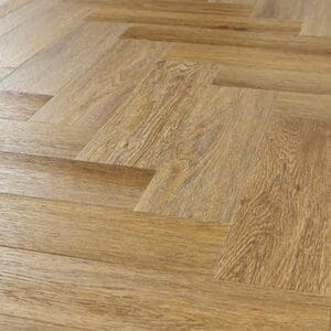 Angled close up view of the installed Abingdon Tapestry Brushed Oak flooring