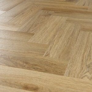 Angled view of installed Abingdon Tapestry Weathered Cedar flooring