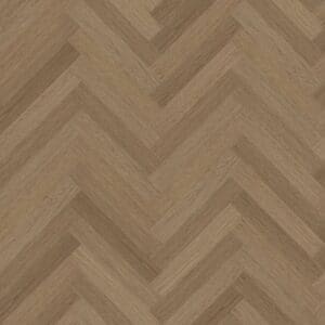 A top down view of Bridle Oak luxury vinyl tiles arranged in a herringbone pattern showing mid-brown oak tones.