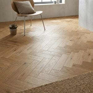 Fife Oak Parquet engineered oak flooring detailed view - photorealistic room shot