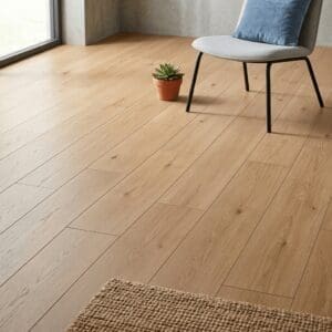 Glencoe Oak engineered oak flooring detailed view - photorealistic room shot