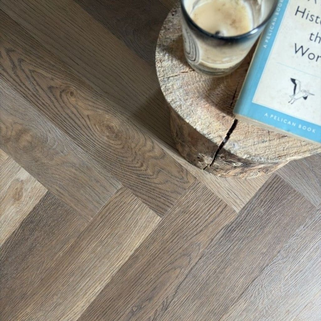 Primary sample swatch of Harvey Maria Rye Herringbone showing vertical wood grain pattern