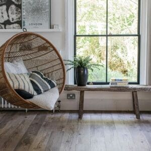 Overhead view of Tawn Plank flooring showing realistic wood grain and knots