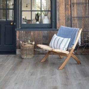 Wide angle room scene featuring Harvey Maria Worn Bark wood effect flooring