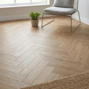 Inverlochy Oak Parquet engineered oak flooring detailed view - photorealistic room shot