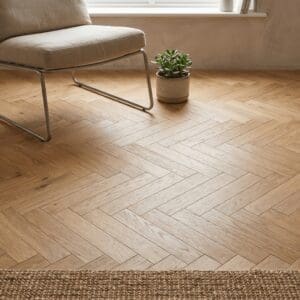 Lomond Oak Parquet engineered oak flooring detailed view - photorealistic room shot