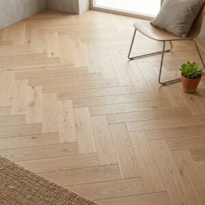 Nevis Oak Parquet engineered oak flooring detailed view - photorealistic room shot