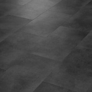 Angled perspective of dark grey concrete effect flooring tiles