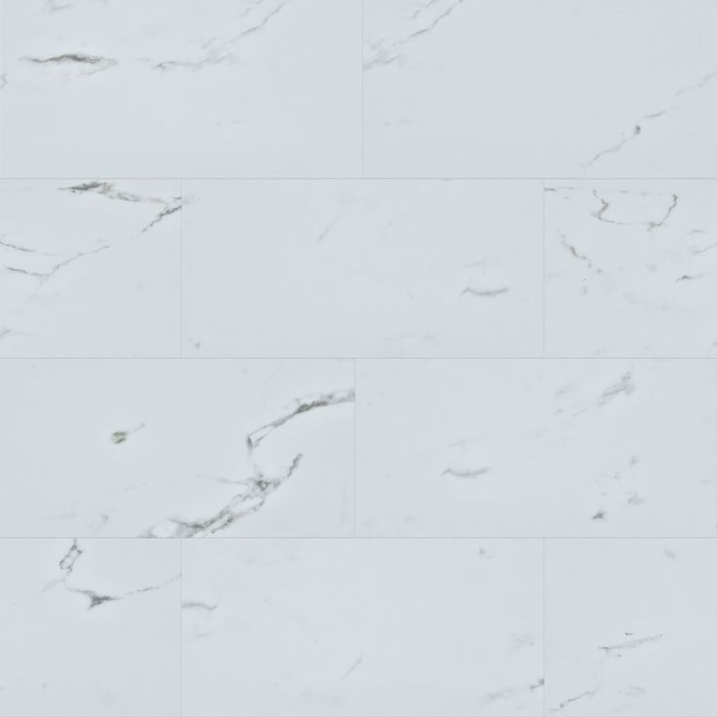 Overhead view of Nordikka Naturals Carrera marble effect tiles showing grey veining
