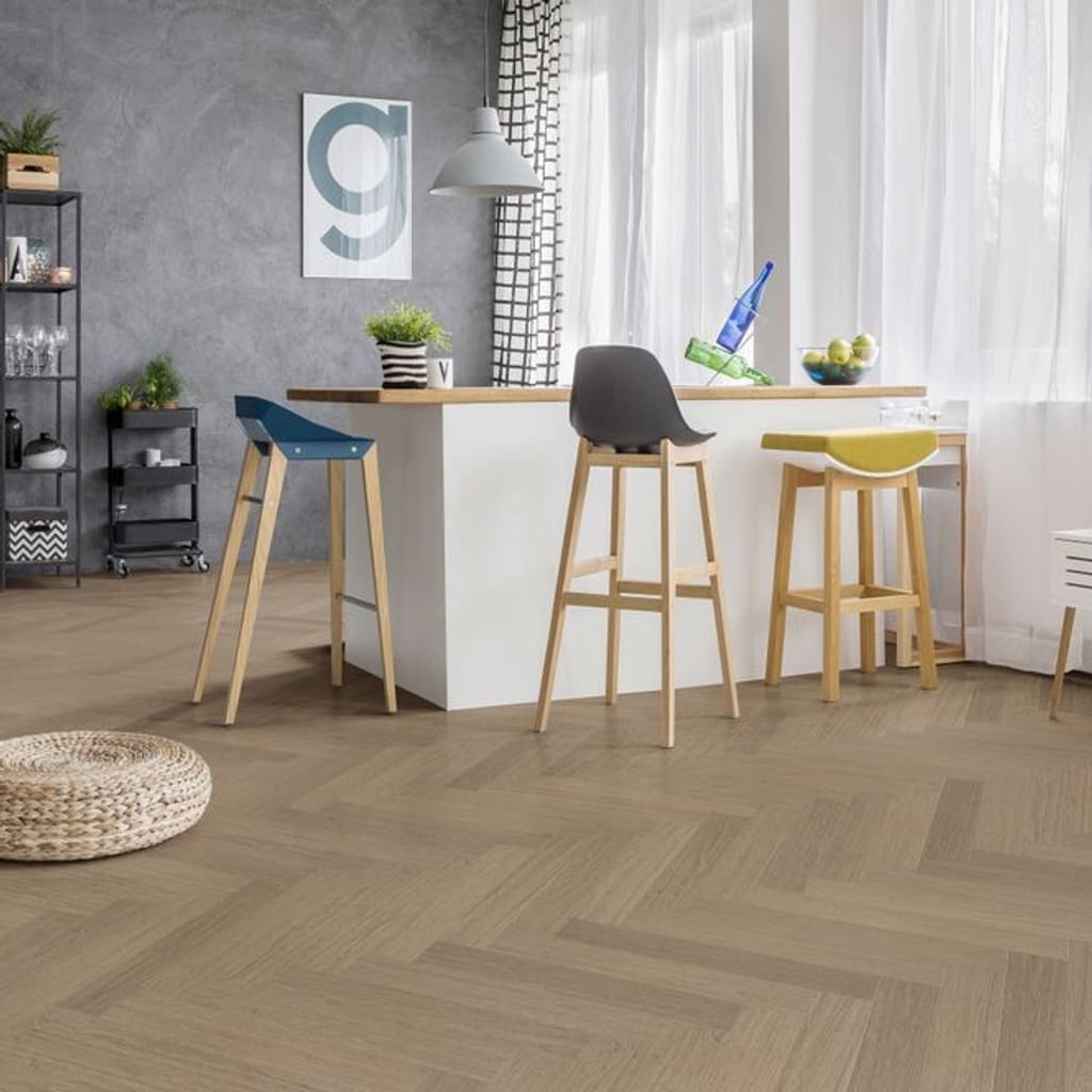 Modern kitchen interior featuring Nordikka Naturals Maple Chestnut herringbone flooring
