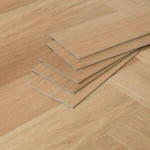 Close up detail of individual Montana Oak vinyl planks showing thickness and profile
