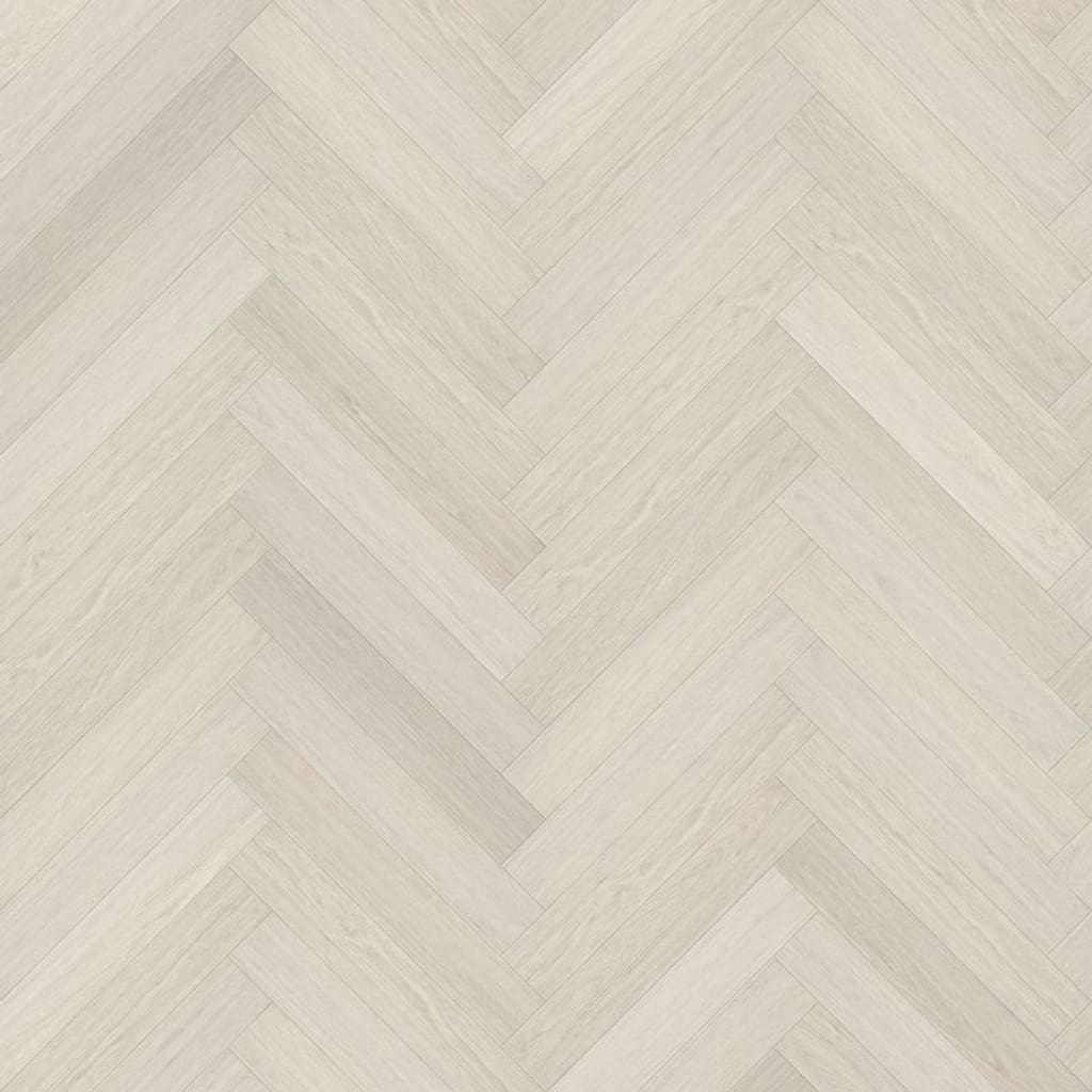 Top down view of Pale Birch herringbone luxury vinyl flooring showing light wood tones