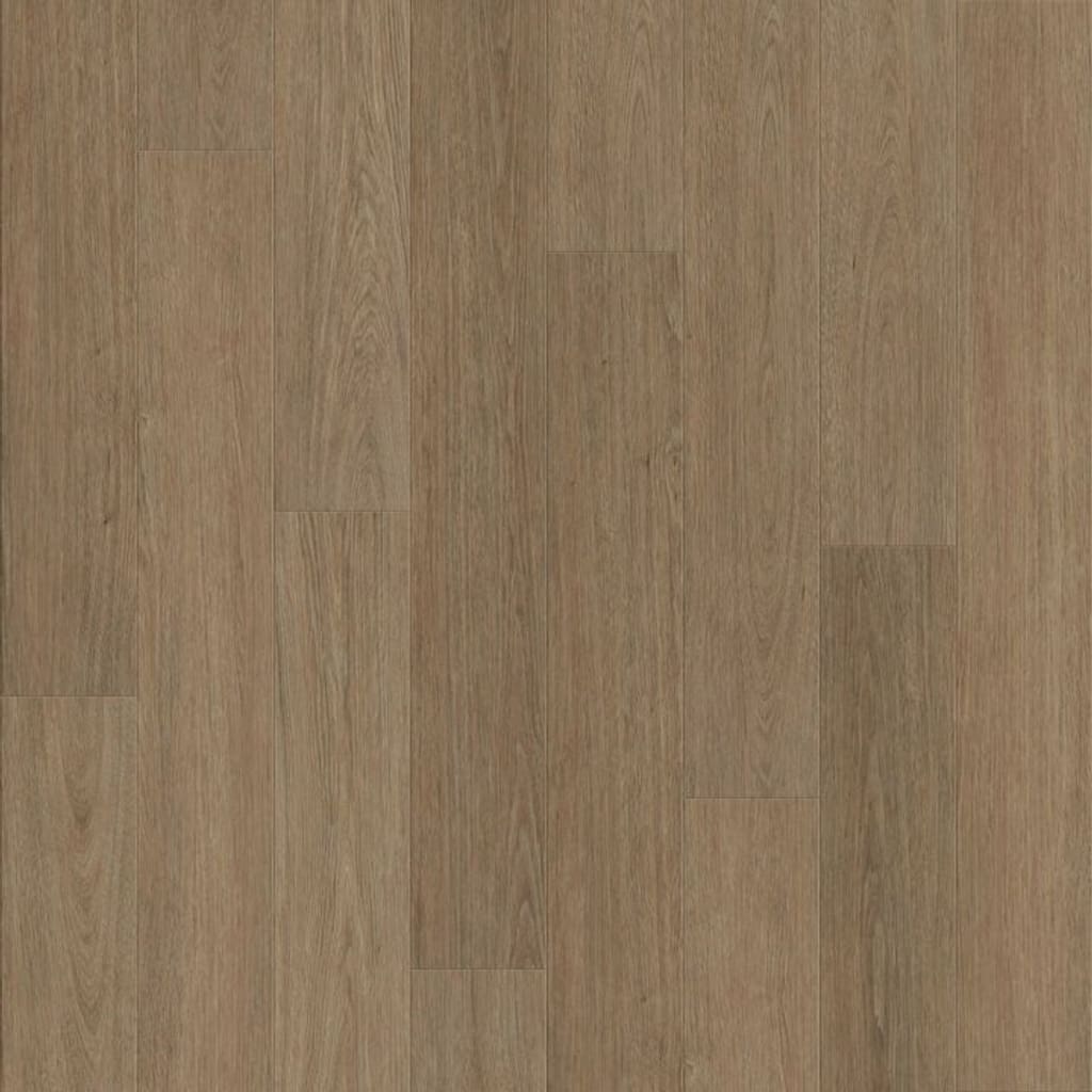 A top down view of Nordikka Naturals Saddle Oak luxury vinyl planks showing natural wood grain and mid-brown tones.