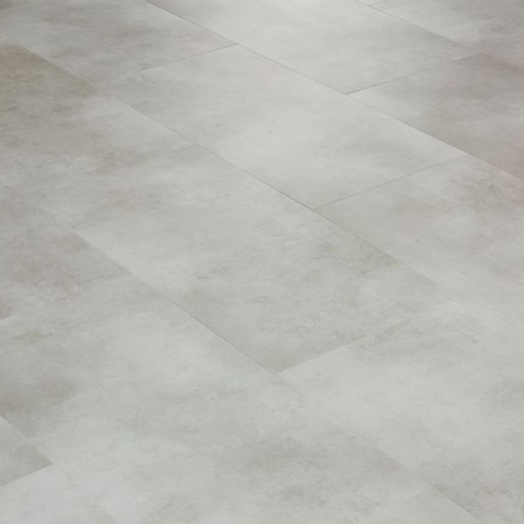 Angled perspective of light grey stone effect luxury vinyl tiles