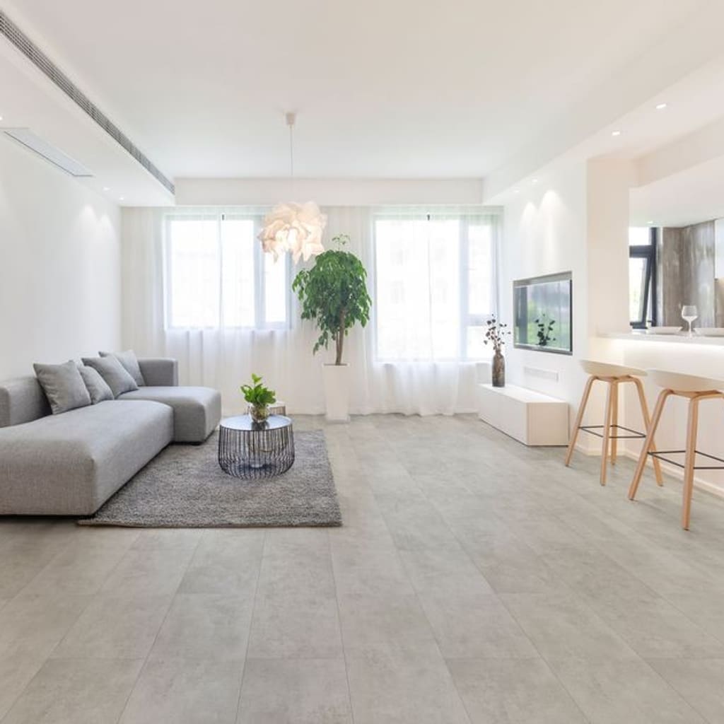Modern living room featuring Nordikka Naturals Shale flooring with grey sofa