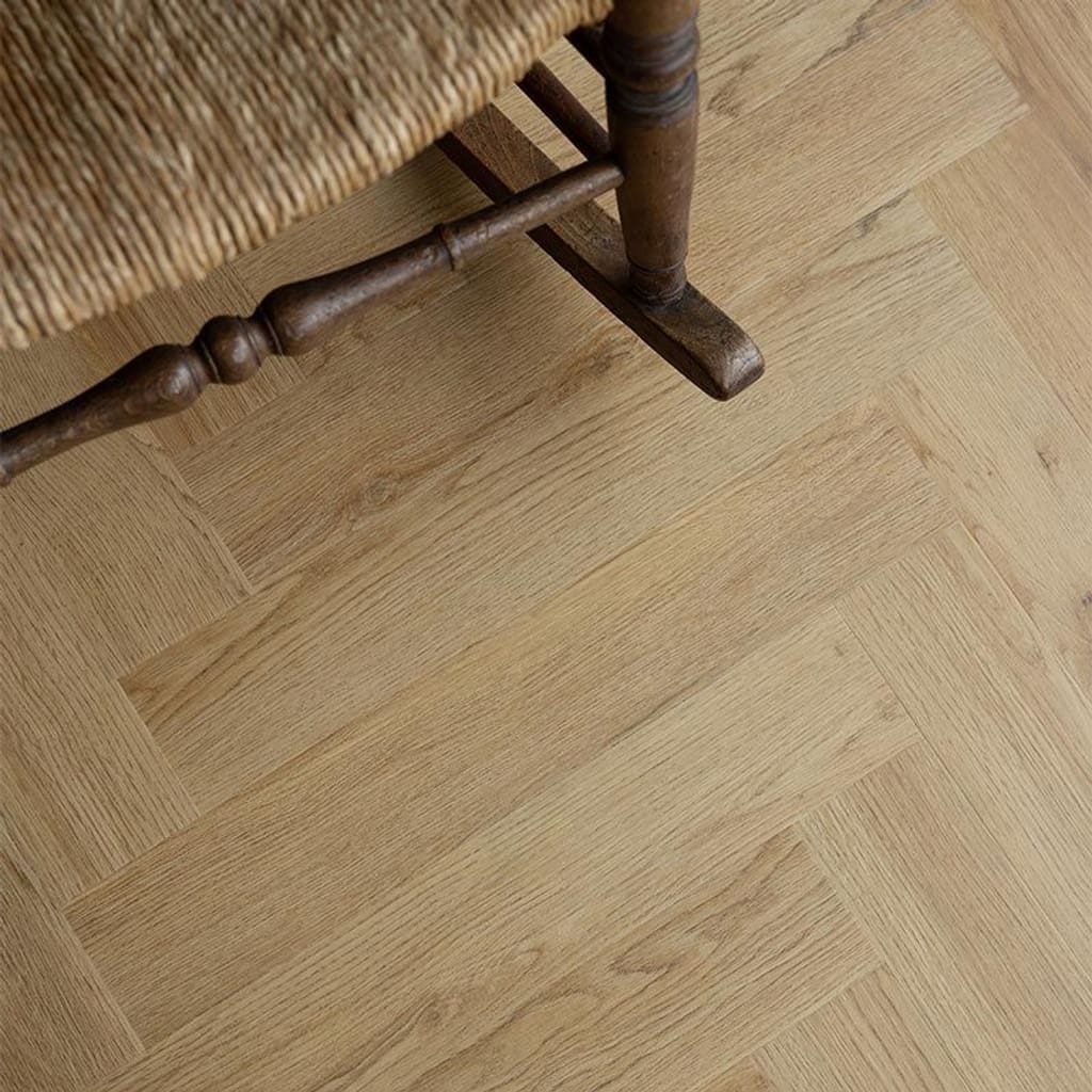 Overhead view of the herringbone pattern layout in Pippin wood effect