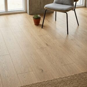 Skye Oak engineered oak flooring detailed view - photorealistic room shot