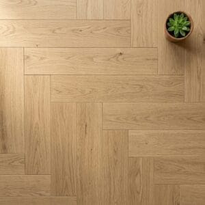 Skye Oak Parquet engineered oak flooring close-up texture - photorealistic room shot