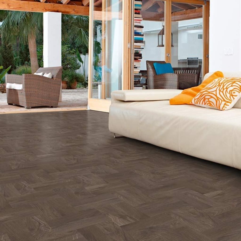 Close up of Smoked Oak Parquet showing realistic wood grain texture